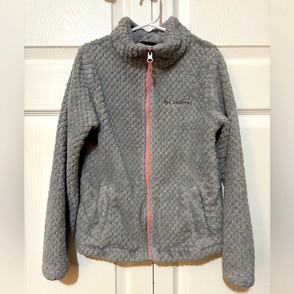 Columbia girls’ fire side sherpa full-zip coat grey/pink size small 7/8